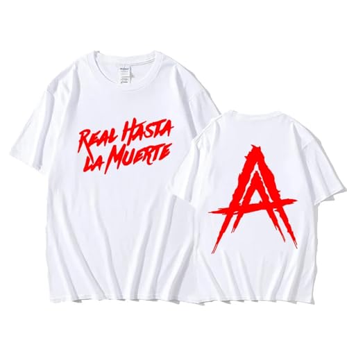 YIOXYOU Anuel Aa Hip Hop Streetwear Real Hasta La Muerte Herren/Damen Grafik Herren Rapper T-Shirts Lockere Baumwolle Rundhalsausschnitt Oversized Kurzärmeliges Sweatshirt Unterhemd (White,XL) von YIOXYOU