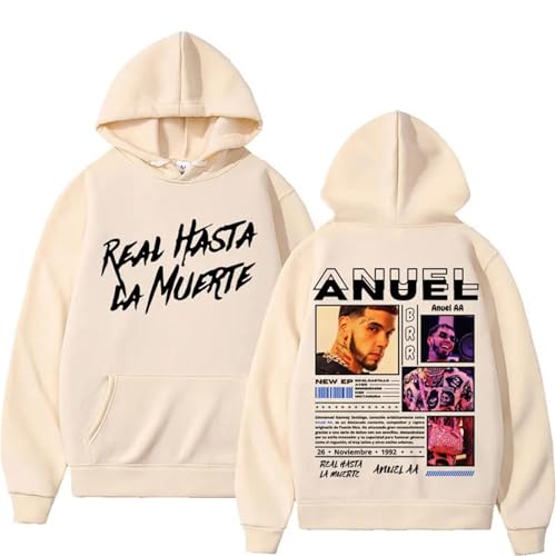 YIOXYOU Anuel Aa Rapper Real Hasta La Muerte Hoodies Männer Frauen Hip Hop Retro Stil Sweatshirt Pullover Harajuku Mode Oversized Kapuze Rundhalsausschnitt Sweatshirt Unterhemd (Khaki,XL) von YIOXYOU