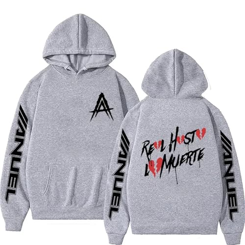 YIOXYOU Anuel Aa Rapper Real Hasta La Muerte Kapuzenpullover Männer Frauen Hip Hop Sweatshirts Oversized Pullover Hoodies Rundhalsausschnitt Baumwolle Langärmeliges Sweatshirt Unterhemd (Grey,XL) von YIOXYOU