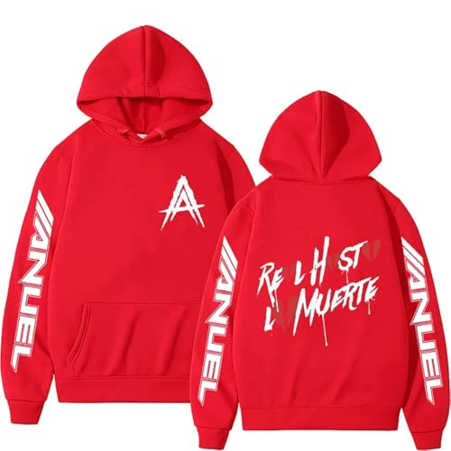 YIOXYOU Anuel Aa Rapper Real Hasta La Muerte Kapuzenpullover Männer Frauen Hip Hop Sweatshirts Oversized Pullover Hoodies Rundhalsausschnitt Baumwolle Langärmeliges Sweatshirt Unterhemd (Red,S) von YIOXYOU