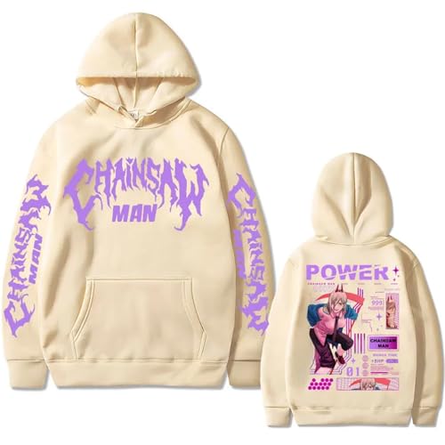 YIOXYOU ChainUKsaw Mann Hoodies Anime Power Doppelseitig Bedruckt Kapuzenpullover Männer Frauen Oversized Unisex Mode Casual Tops Rundhalsausschnitt Baumwolle Pullover Sweatshirt (Khaki,XXL) von YIOXYOU