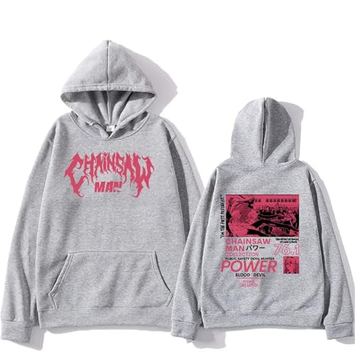 YIOXYOU Chainsaw Men Kettensäge Männer Hoodie Anime Herren Damen Neutral Straße Retro Langarm Herbstkleidung Sweatshirt Muster Hip Hop Oversized Pullover Rundhals Baumwolle Sweatshirt (Grey,L) von YIOXYOU