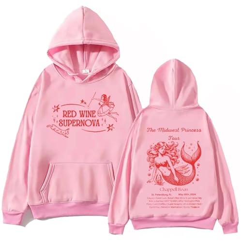 YIOXYOU Chappell Roan Der Mittlere Westen Prinzessin Tour Kapuzenpullover Harajuku Hip Hop Pullover Tops Populäre Musik Sweatshirt Fans Geschenk Rundhalsausschnitt Baumwolle Langärmeliger (Pink,M) von YIOXYOU