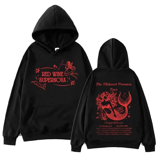 YIOXYOU Chappell Roan Der Mittlere Westen Prinzessin Tour Kapuzenpullover Harajuku Hip Hop Pullover Tops Populäre Musik Sweatshirt Fans Geschenk Rundhalsausschnitt Baumwolle Langärmeliger (Black,XL) von YIOXYOU