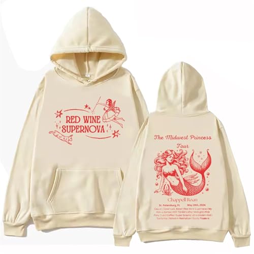 YIOXYOU Chappell Roan Der Mittlere Westen Prinzessin Tour Kapuzenpullover Harajuku Hip Hop Pullover Tops Populäre Musik Sweatshirt Fans Geschenk Rundhalsausschnitt Baumwolle Langärmeliger (Khaki,4XL) von YIOXYOU