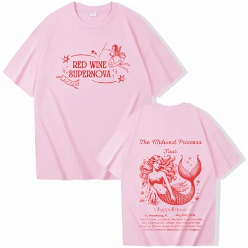 YIOXYOU Chappell Roan Der Mittlere Westen Prinzessin Tour T-Shirts Unisex Harajuku O-Ausschnitt Kurzarm Beliebte Musik Shirts Fans Geschenk Baumwolle Sweatshirt Unterhemd (Pink,3XL) von YIOXYOU