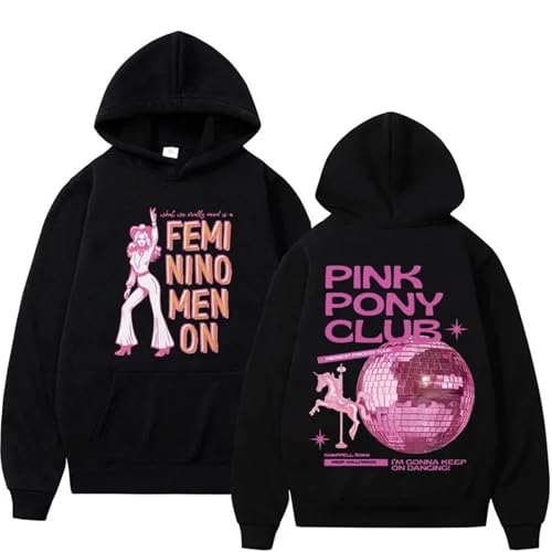 YIOXYOU Chappell Roan Hoodie Pink Pony Club Midwest Princess Tour Hoodies Unisex Streetwear Sweatshirts Rundhalsausschnitt Baumwolle Oversize-Langarm-Sweatshirt-Pullover (Black,S) von YIOXYOU