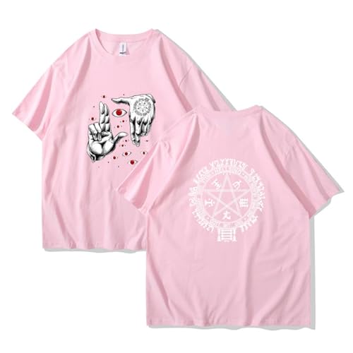 YIOXYOU Hellsing Ultimate T-Shirts Anime Herrenbekleidung Augen Grafik Manga Harajuku T-Shirts Unisex Sommer Top Männliche Streetwear Hip-Hop Oversized Kurzarm Rundhalsausschnitt Baumwolle (Pink,S) von YIOXYOU