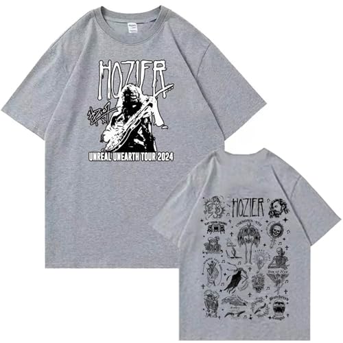 YIOXYOU Hozier Unreal Unearth Tour T-Shirt Mann Frauen Harajuku O-Ausschnitt Sommer Casual Hemd Fans Geschenk Unisex Baumwolle Kurzarm Hip-Hop Oversized Sweatshirt (Grey,S) von YIOXYOU