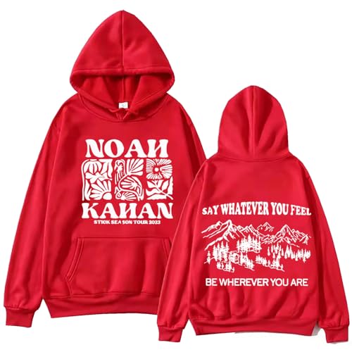 YIOXYOU Noah Kahan Kapuzenpullover Tops Langarm Sweatshirt Musik Fans Geschenk Frühling Sommer Alltag Hip Hop Oversized Loose Pullover Rundhalsausschnitt Baumwolle Sweatshirt Grafikdruck (Red,XXL) von YIOXYOU