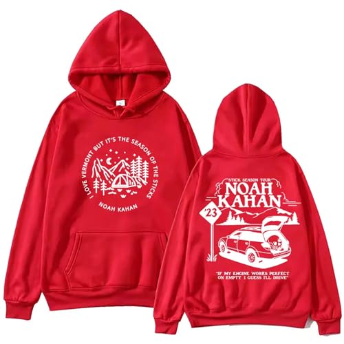 YIOXYOU Noah Kahan Kapuzenpullover Unisex Langarm Sweatshirt Musik Fans Geschenk Frühling Sommer Casual Print Hip Hop Oversized Sweatshirt Rundhalsausschnitt Baumwolle Pullover (Red,M) von YIOXYOU