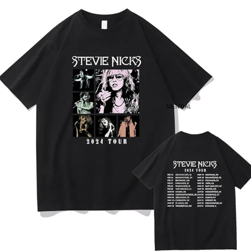 YIOXYOU Stevie Nicks T-Shirt Tour Live In Concert Retro Bekleidung Harajuku Sommer Tops Vintage Unisex Baumwolle Grafik Druck Rundhalsausschnitt Oversized Kurzärmeliges Sweatshirt Pullover (Black,L) von YIOXYOU