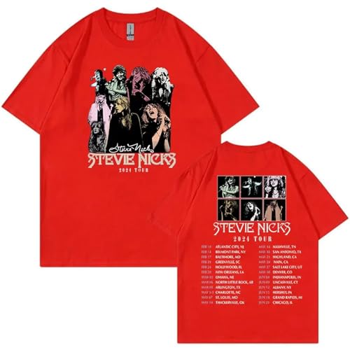 YIOXYOU Stevie Nicks T-Shirts Tour Print Männer Frauen Rock Hip Hop Vintage T-Shirt Hohe Qualität Oversized Baumwolle T-Shirt Streetwear Rundhalsausschnitt Casual Kurzarm Sweatshirt Pullover (Red,XS) von YIOXYOU