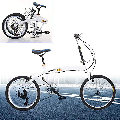 Berkalash Klapprad 20 Zoll Faltrad Fahrrad 6 Gang Klappfahrrad Folding Bike für Herren Damen Jungen Weiß Doppel-V-Bremse von YISSALE