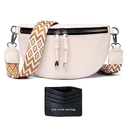 YISUOHOOM Bauchtaschen Für Damen Veganes Leder Beige Umhängetasche Damen Crossbody Hüfttasche Kreditkartenpaket senden von YISUOHOOM