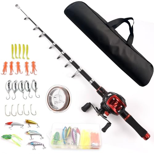 YIWENG Angelrute und Rolle Combo 2,1 m Teleskop Angelrute mit Links Hand Baitcasting Rolle von YIWENG