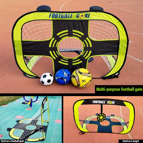 YIWENG Tragbares Fußballtor für Kinder mit Zielzonen, Pop-Up, zusammenklappbar, leicht zu tragen, perfekt für das Training im Garten und lustige Spiele von YIWENG