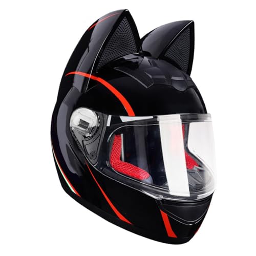 Integralhelm Mit Katzenohren, ECE-zertifizierter Offroad-Motorradhelm for Männer Frauen, Cooler Rennmotorradhelm Mit Katzenohren, Integralhelm for Alle Jahreszeiten(B,L=57~59CM) von YIYANGQ