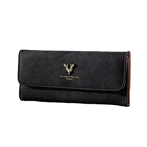 YIzdegg Brieftasche Herren Groß Reisepass Einfarbig Kitz Dekoration Hasp Geldbörse Mehrere Kartenfächer Clutch Bag Multifunktionale Brieftasche (Black, One Size) von YIzdegg