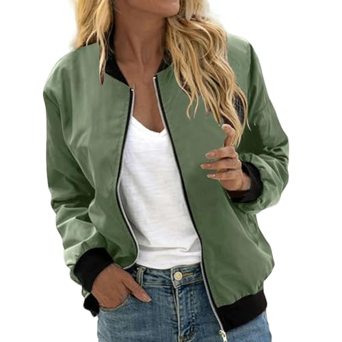 YJHLY Baseball Jacke Damen Frauen Dünne Baseball Bomber Jacke Herbst Langarm Slim Solid Mantel Casual Windbreaker Stand Kragen Zip Up Mode Jacke-Green-XXL von YJHLY