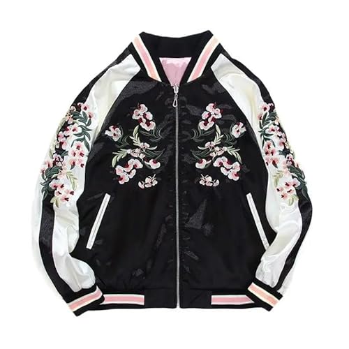 YJHLY Baseball Jacke Damen Frauen Satin Bestickte Bomber Baseball Jacke Doppelseitige Weibliche Mantel Floral Herbst Seide Mädchen-Pink-XL (65-72Kg) von YJHLY