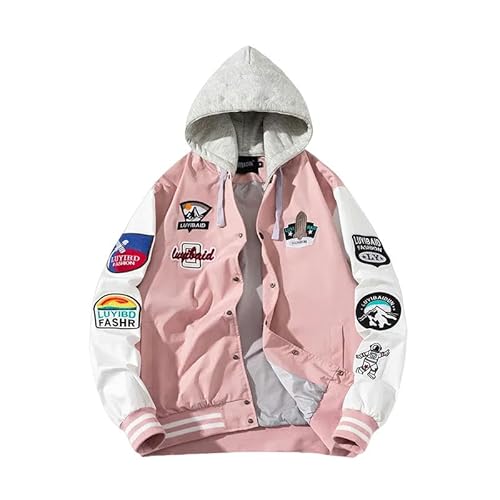 YJHLY Baseball Jacke Damen Jacke Männer Frauen Vintage Baseball Jacke Stickerei Berg Brief Mantel Casual Frühling Herbst Windbreaker-2115 Hat Pink-XL von YJHLY