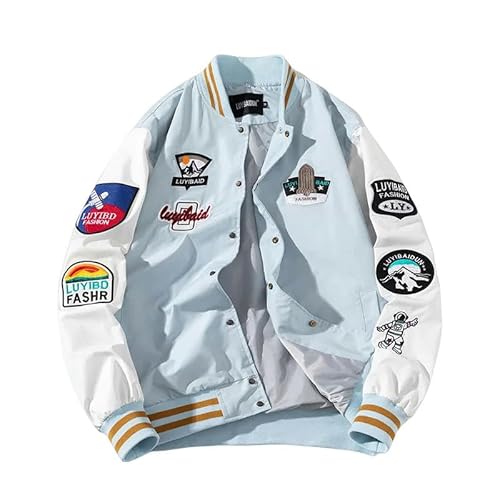 YJHLY Baseball Jacke Damen Jacke Männer Frauen Vintage Baseball Jacke Stickerei Berg Brief Mantel Casual Frühling Herbst Windbreaker-2115 Light Blue-S von YJHLY