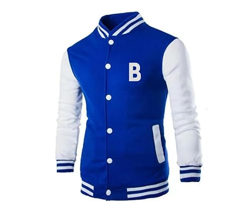 YJHLY Baseball Jacke Herren Brief Bedruckt Polyester Top Modische Einreihige Lässige Baseballjacke Lose Cardigan Paar Jacke-Blue-M von YJHLY