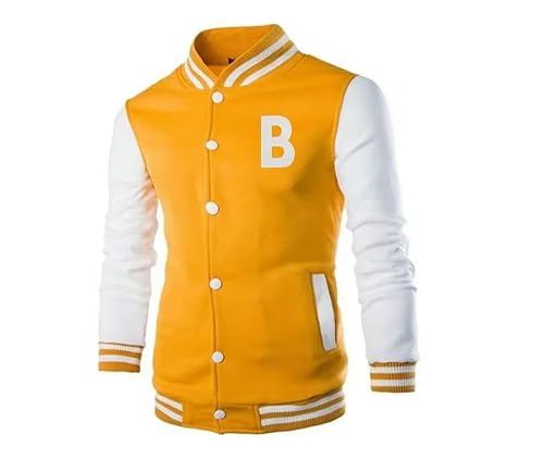 YJHLY Baseball Jacke Herren Brief Bedruckt Polyester Top Modische Einreihige Lässige Baseballjacke Lose Cardigan Paar Jacke-Yellow-M von YJHLY