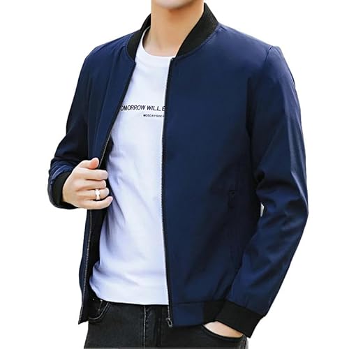 YJHLY Baseball Jacke Herren Frühling Herbst Jacke Männer Casual Jacke Reißverschluss Tasche Bomberjacke Herren Jacken Slim Fit Baseballmäntel L-3Xl Oberbekleidung-Dark Blue-XL 60Kg-70Kg von YJHLY