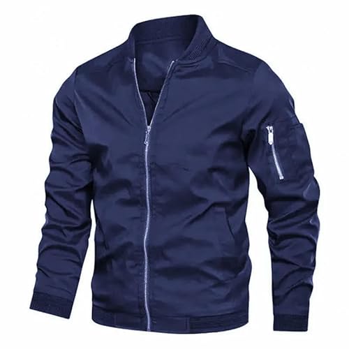 YJHLY Baseball Jacke Herren Frühling Herbst Männer Baseball Jacke Qualität Stehender Hals Solide Reißverschluss Mode Schule Team Mäntel Männliche Casual Bomberjacken-Dark Blue-Asia 5XL- (95-102Kg) von YJHLY