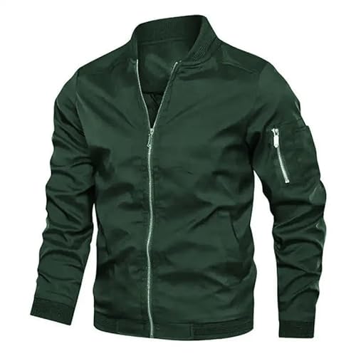 YJHLY Baseball Jacke Herren Frühling Herbst Männer Baseball Jacke Qualität Stehender Hals Solide Reißverschluss Mode Schule Team Mäntel Männliche Casual Bomberjacken-Green-Asia L Fit (57-64Kg von YJHLY