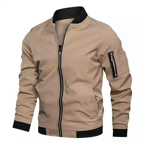 YJHLY Baseball Jacke Herren Frühling Herbst Männer Baseball Jacke Qualität Stehender Hals Solide Reißverschluss Mode Schule Team Mäntel Männliche Casual Bomberjacken-Khaki-Asia 2XL - (73-79Kg) von YJHLY