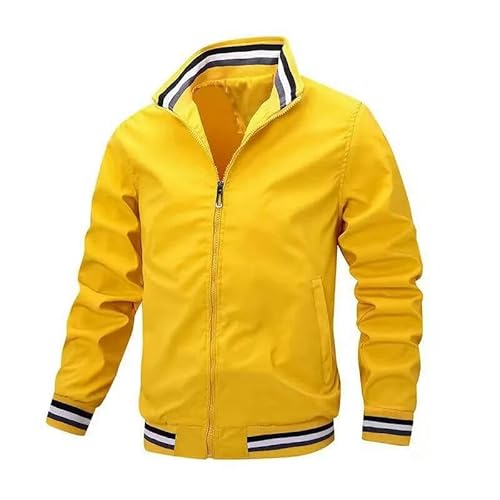 YJHLY Baseball Jacke Herren Frühling Und Herbst Männer Reißverschluss Weiß Sport Baseball Jacke Jugend Seitennaht Insert Tasche Nicht Kapuze Mantel Männer Casual Jacke-Yellow-S von YJHLY