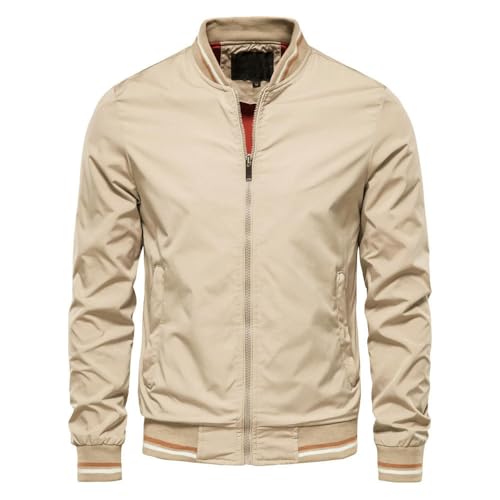 YJHLY Baseball Jacke Herren Herbst Jacken Für Männer Solid Color Casual Baseball Herren Jacke Kleidung In Oberbekleidung Bomber Jacken Männer-Khaki-4Xl von YJHLY