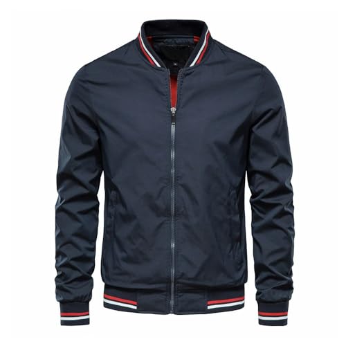 YJHLY Baseball Jacke Herren Herbst Jacken Für Männer Solid Color Casual Baseball Herren Jacke Kleidung In Oberbekleidung Bomber Jacken Männer-Navy-L von YJHLY