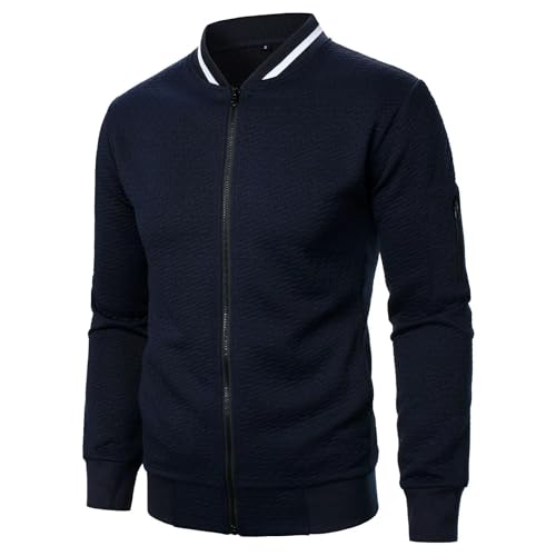 YJHLY Baseball Jacke Herren Männer Baseball Jacke Streetwear Herbst Mode Einfarbige Casual Jacken Für Männer Jacquard Stoff Männer Mantel-Navy-Eu S von YJHLY