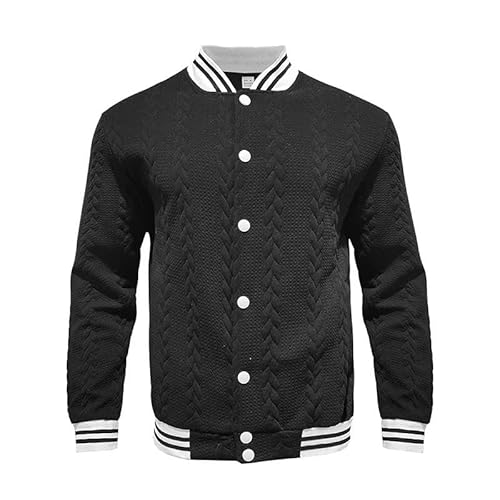 YJHLY Baseball Jacke Herren Stilvolle Jacquard Patchwork Jacken Herren Modische Geknöpfte Stehkragen Jacke Mantel Männer Herbst Langarm Casual Oberbekleidung-06 Black-XXL von YJHLY