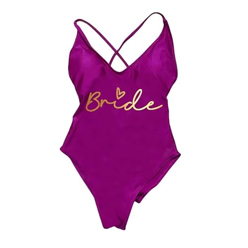 YJHLY Bikini Sets Gepolstert EIN Stück Badeanzug Frauen Team Braut Bikini Sommerbadanzug Plus Größe Beachwear Bachelorette Party Lady-Bride Pugd-XL von YJHLY
