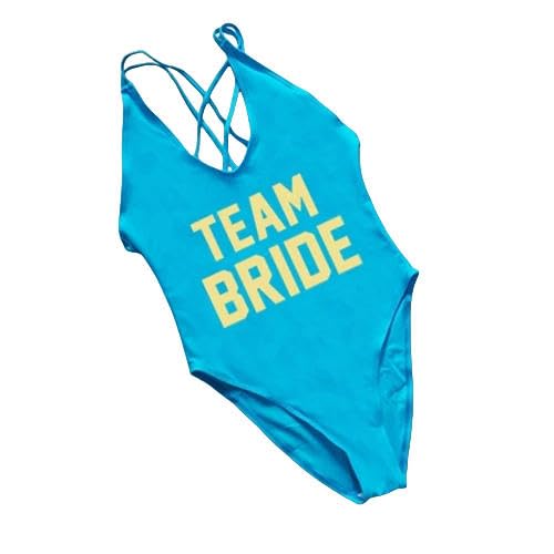 YJHLY Bikini Sets Schwimmanzug Für Frauen One -Stück Badeanzug Buchstaben Druckrückenfreier Badeanzug Sommer Monokini Beachwege-(Gold Word) - Blue-S von YJHLY