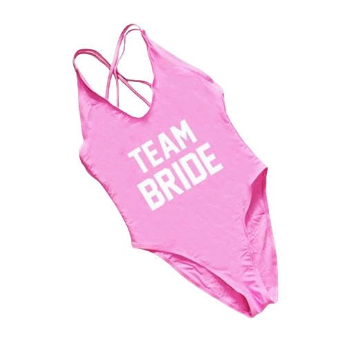 YJHLY Bikini Sets Schwimmanzug Für Frauen One -Stück Badeanzug Buchstaben Druckrückenfreier Badeanzug Sommer Monokini Beachwege-(White Word) - Pink-L von YJHLY