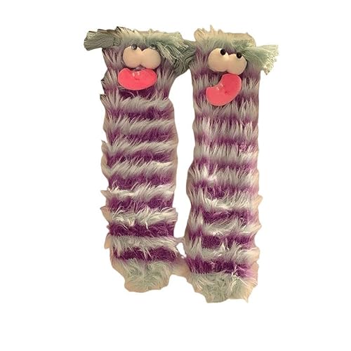 YJHLY Bodensocken Lustige Monster -Socken Herbst Winter Koralle Fleece Floor Socken Paar Schlaf Socken Fuzzy Socken Weihnachtsstrümpfe-Purple-One Size(for Eu 39-45.5) von YJHLY