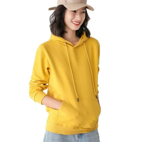 YJHLY Damen Hoodie Frauen Hoodies Baumwolle Frühling Herbst Lose Langarm Pullover Solid Casual Damen Oberbekleidung Kapuze Hoodie Womens Kleidung-Yellow-5Xl (100-110) Kg von YJHLY