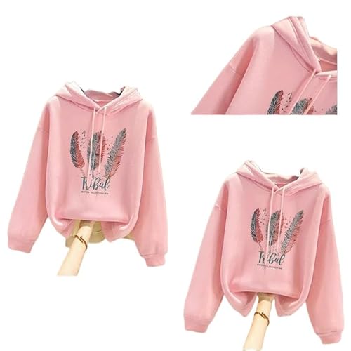 YJHLY Damen Hoodie Frauen Mode Feder Gedruckt Hoodies Herbst Winter Plus Samt Casual Lose Sweatshirt-Pink-XXL von YJHLY