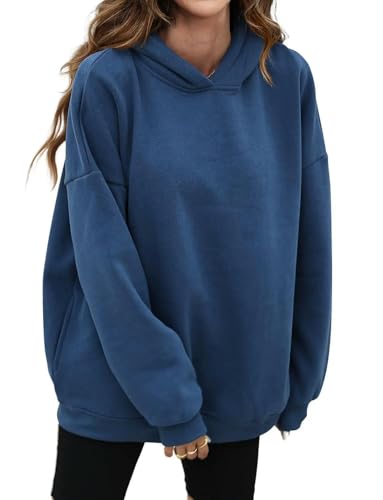 YJHLY Damen Hoodie Herbst Und Winter Frauen Pullover Solide Kapuze Tasche Loose Fit Langarm Pullover Mode Elegante Pendler Casual Tops-Blue-S von YJHLY