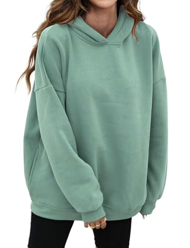 YJHLY Damen Hoodie Herbst Und Winter Frauen Pullover Solide Kapuze Tasche Loose Fit Langarm Pullover Mode Elegante Pendler Casual Tops-Green-XXL von YJHLY