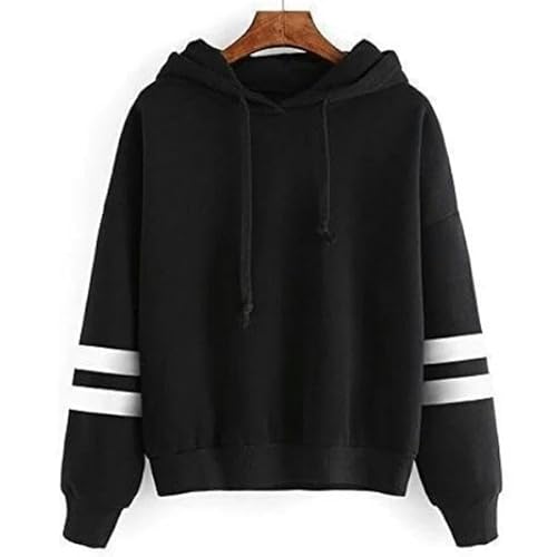 YJHLY Damen Hoodie Herbst Womens Hoodie Langarm Lazy Style Top Täglich Gestreifte Slim Fit Sweatshirts Einfarbige Vielseitige Casual Trainingsanzug-Black-S von YJHLY