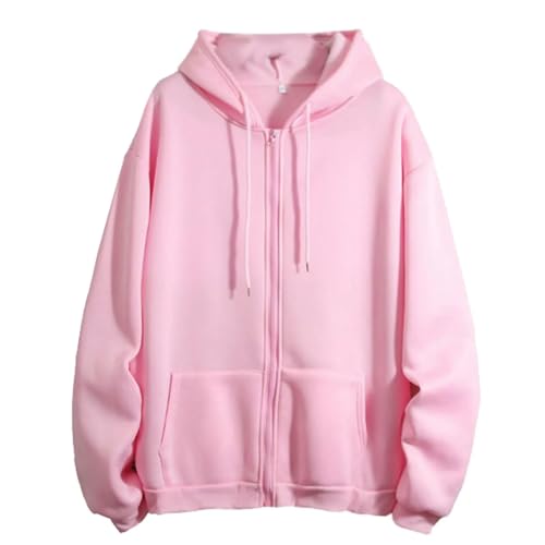 YJHLY Damen Hoodie Zip Up Kapuze Sweatshirt Lose Frauen Hoodies Casual Solid Lose Paar Hoodie Jacke Jacke Streetwear-Pink-L von YJHLY