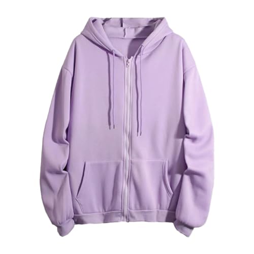 YJHLY Damen Hoodie Zip Up Kapuze Sweatshirt Lose Frauen Hoodies Casual Solid Lose Paar Hoodie Jacke Jacke Streetwear-Purple-M von YJHLY