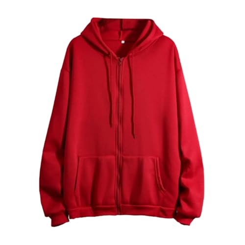 YJHLY Damen Hoodie Zip Up Kapuze Sweatshirt Lose Frauen Hoodies Casual Solid Lose Paar Hoodie Jacke Jacke Streetwear-Red-XL von YJHLY